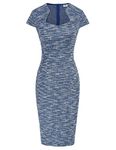 GRACE KARIN Women's Cap Sleeve Vintage Bobble Dress Pencil & Peplum, Blue (Textured), XXL