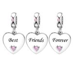 ZakiaHo 3pcs Heart Love BFF Best Friends Forever Charms Set Friendship Charm Bead for Women Compatible with Pandora Charms Bracelets