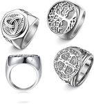 JeryWe 4Pcs Men's Rings Band Signet Stainless Steel Wide Rings for Men Women Band Tree of Life Ring Set Vintage Gothic Black Retro Ring for Men 10