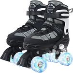 MammyGol Roller Skates for Kids Boys Girls, Adjustable Quad Skates with Light Up Wheels for Toddler Little Kids Ages 6-12 Size 9C 10C 12C, Beginners Outdoor Sports