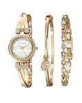 Anne Klein Women's Premium Crystal Accented Bangle Watch and Bracelet Set, AK/1868GBST