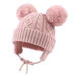 XIAOHAWANG Warm Kids Beanie Winter Knitted Baby Hat for Boys Girls Infant Toddler Toque with Pompom (M, Skin Pink Pompom)