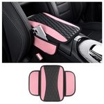 Color Blocking Design Car Center Console Cover,Leather Car Armrest Cover with 2 Storage Bags,Universal Anti-Slip Car Arm Rest Cover Car Accessories Interior for Car SUV Truck (Pink)