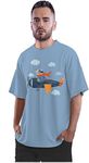 Heybroh Oversized T-Shirt Bear Pilot Aeroplane Boys Kids Men's Women's Unisex 100% Cotton (Baby Blue; Medium)