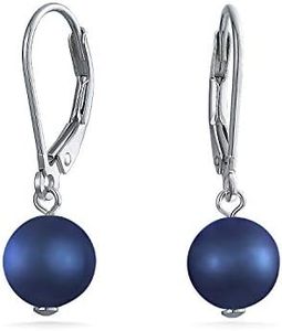 Classic Black Peacock Grey Round Freshwater Cultured Pearl Drop Dangle Bead Ball Earrings For Women .925 Sterling Silver Secure Lever back
