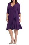 Kiyonna Plus Size Whimsy Ruffled Midi Wrap Dress with Sleeves | Cocktail, Party, Wedding Guest or Work, Plum Passion, 2X