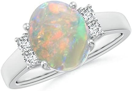 Angara Natural Opal Ring for Women | 1.45 ct Oval Shape Opal Diamond Solitaire Ring in White Gold | October Birthday, Anniversary, Gemstone Jewelry Gift | AAAA | 10x8mm | Ring Size- 7