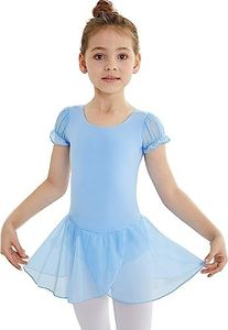 MdnMd Flutter Short Sleeve Tutu Skirted Leotards for Girls Ballet Dance Dress Ballerina Outfit Clothes (Blue, Age 10-12)