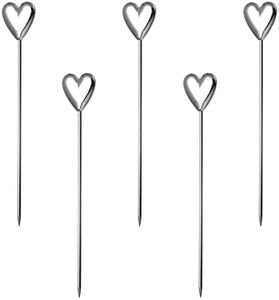 uxcell Stainless Steel Cocktail Picks, 5Pcs 4.41" Metal Cocktail Toothpicks Martini Picks Reusable Heart Shape Cocktail Skewers for Drinks Appetizer Fruits (Silver)
