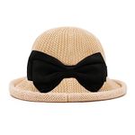 VRITRAZ Cloth Check Bow Breathable Kids Beige Hat for Boys and Girls, Summer Sun Protection, 6 to 14 Years.