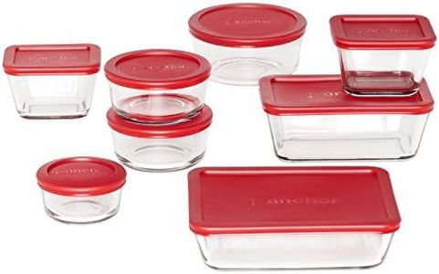 Anchor Hocking Classic Glass Food Storage Containers with Lids, Red, 16-Piece Set