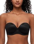 Deyllo Women's Strapless Bra Padded Cup Push Up Plus Size Full Coverage Underwire Support(Black,36E)