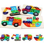 JOYZEXY Wooden Puzzles for Toddlers 3-5, Toddler Puzzles Ages 2-4 Transportation Puzzles Toys, 4-Pack Toddler Puzzle Toddler Toys for 2, 3, 4, 5 Year Old Boys Girls