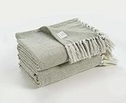 LANE LINEN 2 Pack Throw Blanket for Couch & Bed - Classic Herringbone Weave with Tassel Cotton Breathable Durable Cozy Warm – 50”x70” Sage Green