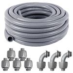 1/2inch 25ft Electrical Conduit Kit,with 5 Straight and 3 Angle Fittings Included,Flexible Non Metallic Liquid Tight Electrical Conduit(1/2" Dia, 25 Feet)