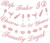 21st Birthday Decorations Party Supplies | 21st Birthday Decorations | Pack of Unique 5 Banners - ‘Rip Fake ID - ‘Cheers to 21 Years - ‘Finally Legal’ and 2 Banners with Funky Shapes (pink)