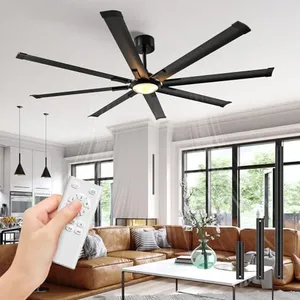 Acesal Ceiling Fans with Lights and Remote：72 Inch Indoor Outdoor Large Ceiling Fan for Living Room Patio Kitchen 8 Aluminum Blades Black Industrial Ceiling Fan 6 Speed Reversible Quiet DC Motor