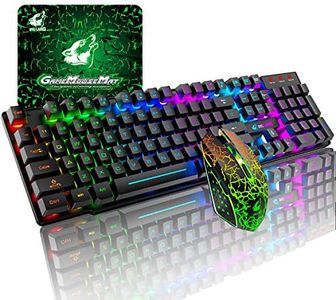 T3 Juego de teclado y ratón inalámbricos 2.4 G recargable de tacto mecánico impermeable con retroiluminación arco iris +2400 DPI ópticos de arco iris LED Ratón para juegos+Alfombrilla de ratón(negro)