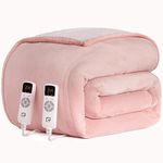 EHEYCIGA Heated Blanket Queen, Electric Blanket Heating Blanket with 9 Heating Levels & 10 Hours Auto Off, Dual Control Soft Cozy Sherpa Washable Blanket with Fast Heating Pink, 84 x 90 Inches