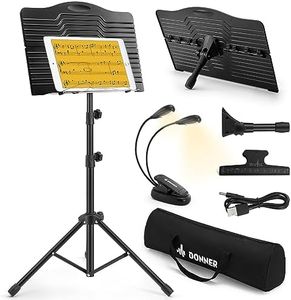 Donner Sheet Music Stand with Light, DMS-1 Portable Metal Music Stand, Tabletop Music Book Stand for Guitar, Ukulele, Violin Players