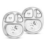 KITCHEN CLUE 304 Stainless Steel Dinner Plates For Kids, Set Of 2 Pcs, Dia - 25cm - 3 In 1 Compartment Plate With Mirror Finish & Permanent Laser Design (Mickey Mouse)