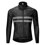 WOSAWE Cycling Jacket MTB Windproof Waterproof Lightweight Coat with Reflective Strip for Motorbike Racing Riding (BL215 Black M)