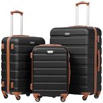 Coolife Luggage 3 Piece Set Suitcase Spinner Hardshell Lightweight TSA Lock 4 Piece Set (Apricot Black, Sets)