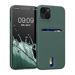 kwmobile Case Compatible with Apple iPhone 13 - Soft TPU Phone Cover with Card Holder and Silicone Finish - Forest Green