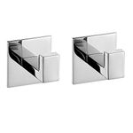 Flybath Coat Hook SUS 304 Stainless Steel Square Towel Robe Hooks Wall Mounted Self Adhesive (No Drilling), Mirror Polished - 2 Pack