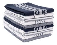 Kitchen Towels Bulk 10 Pack -18 x 28 Inch Soft Cotton Cloth Tea Towels, Mixed Set of Absorbent Dish Towels for Hand Drying & Cleaning Dishes, Durable & Colourful Tea Towels (Navy)