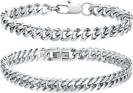VNOX 2pcs Bracelet Gourmette Maillons Cubains Homme, Robuste Acier Inoxydable Bord Large Ensemble pour les hommes papa petit ami mari, 19-23CM (23, Argent)