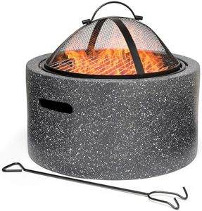 VonHaus Fire Pit – 2 in 1 Firepit with BBQ Cooking Grill for Outdoor, Garden, Patio – MgO Material, Stone Effect Finish, Fire Poker & Mesh Cover Included, Carry Handles – Use Wood or Charcoal to Fuel