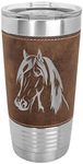 LaserGram 20oz Horse Head Tumbler, Rustic Faux Leather Wrap, Double Wall Vacuum Insulated Stainless Steel with Sipping Lid