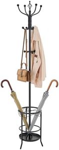 Tajsoon Coat Rack Stand with Umbrella Holder, Free standing Coat Hanger Stand with Umbrella Stand, Entryway Coat Rack to Hold Clothes Hats Bags,Coat Stand with 12 Hooks, for Living Room Bedroom Office