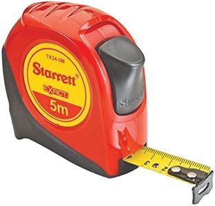 Starrett Exact KTX34-5M-N ABS Plastic Case Red Measuring Pocket Tape, Metric Graduation Style, 5m Length, 19mm Width, 1mm Graduation Interval
