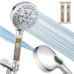 High Pressure 10-Mode Handheld Shower Head - Built in Power Wash for Clean, Replaceable filter soften hard water Remove Chlorine, Reinforced 60 Inches Hose, Overhead Bracket, Anti-clog nozzle (Chrome)