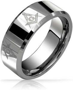 Bling Jewelry Anillo De Boda Masónico Cuadrado Y Brújula De Titanio Para Hombre Pulido Tono Plata Confort 8Mm