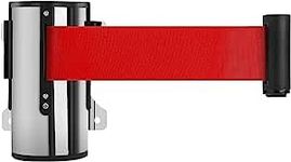 Holdfiturn Queue Barrier Belt 5M 16.4ft Wall Mounted Retractable Red Security Belt Rope Barrier with Stainless Steel Support for Outdoor Ribbon Control Crowd (Red)