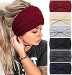 Headbands for Women, 6 PCS Wide Boho Headbands Elastic Bandana Non Slip Sweat Fashion Large Headwraps Hair Bands Headwear fit All Head Sizes for Workout, Sports, Running, Yoga (Set 4)