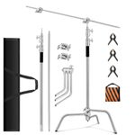 Heavy Duty C Stand 10.8ft/330cm with Holding Arm Carry Bag Sandbag 3*Clip 2*Grip Head Stainless Steel Photography Light Stand C-Stand Sturdy for Photography Studio Video Monolight Softbox Shooting