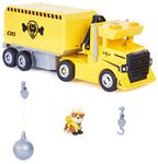 Paw Patrol Rubble Big Rig Vehicle with Collectible Action Figure|Playsets with Crane & Lights Sound Effects|Transformable Truck|Learning Education Activity Set|Birthday Gift for Kids 3+|Made in India