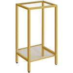 HOOBRO Tall Side Table, Moden Tempered Glass End Telephone Table with Adjustable Mesh Shelf, Small Entryway Table, Laptop Table for Office, Hallway, Living Room, Gold GD03DH01