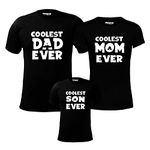 Hangout Hub HH52 Men's Women's & Boy's Round Neck T-Shirt Coolest Dad Mom & Son Ever (Black;Men XL(42);Women S(34) ;Boys 2-4 Yrs) Pack of 3 Family T-Shirts