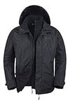 Mountain Warehouse Fell Mens 3 in 1 Water Resistant Jacket - Adjustable Coat with Packaway Hood, Detachable Inner Fleece & Many Pockets - For Hiking & Outdoors Black L