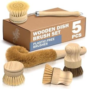 Earth's Own Natural Bamboo Dish Scrub Brush 4 Piece Set - Made From 100% Natural Bamboo -Natural Bristle - Plastic Free Dishes Scrub Brush For Dishes, Pot, Pans.