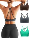 RUNNING GIRL Sports Bras for Women,Sexy Crisscross Back Seamless Padded Sports Bra Medium Support with Removable Pads, 1-grey+brown+green, XL