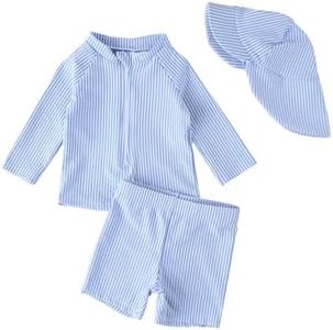JiAmy Toddler Baby Boys Rash Guard Set with Swim Trunks for Kids 3PCS Long Sleeve Rashguard Swim Set Sunsuits Bathing Suits Blue 3-4 Years