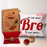 AWANI TRENDS Rakhi Gift Set for Brother Raksha Bandhan Gift Pack to The Best Bro in The World Printed Cushion Pillow (12 * 12 Inch) Rakhi Greeting Card Roli Set Birthday Gift for Brother