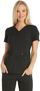 Cherokee Womens CK605 Iflex V-Neck Knit Panel Top Medical Scrubs Shirt - Black - Medium