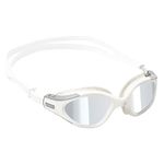 Watery Swimming Goggles with Mirror Lens - Anti-Fog, UV Protection, Waterproof, No Leaks and Adjustable Strap - Perfect for Beginners and Experienced Swimmers (White/Silver)